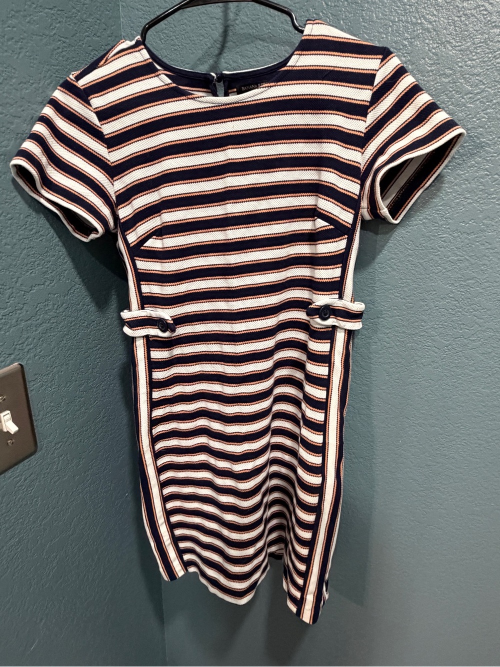 Banana Republic Navy and Cream Striped Short-Sleeve Dress